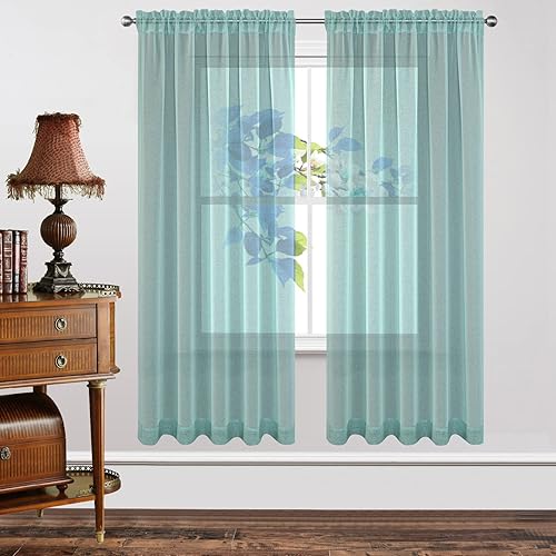 Miniatura 1 de Joydeco Juego de 2 paneles de cortinas traslúcidas azules de 72 pulgadas de largo, cortinas traslúcidas con bolsillo para barra para ventana,