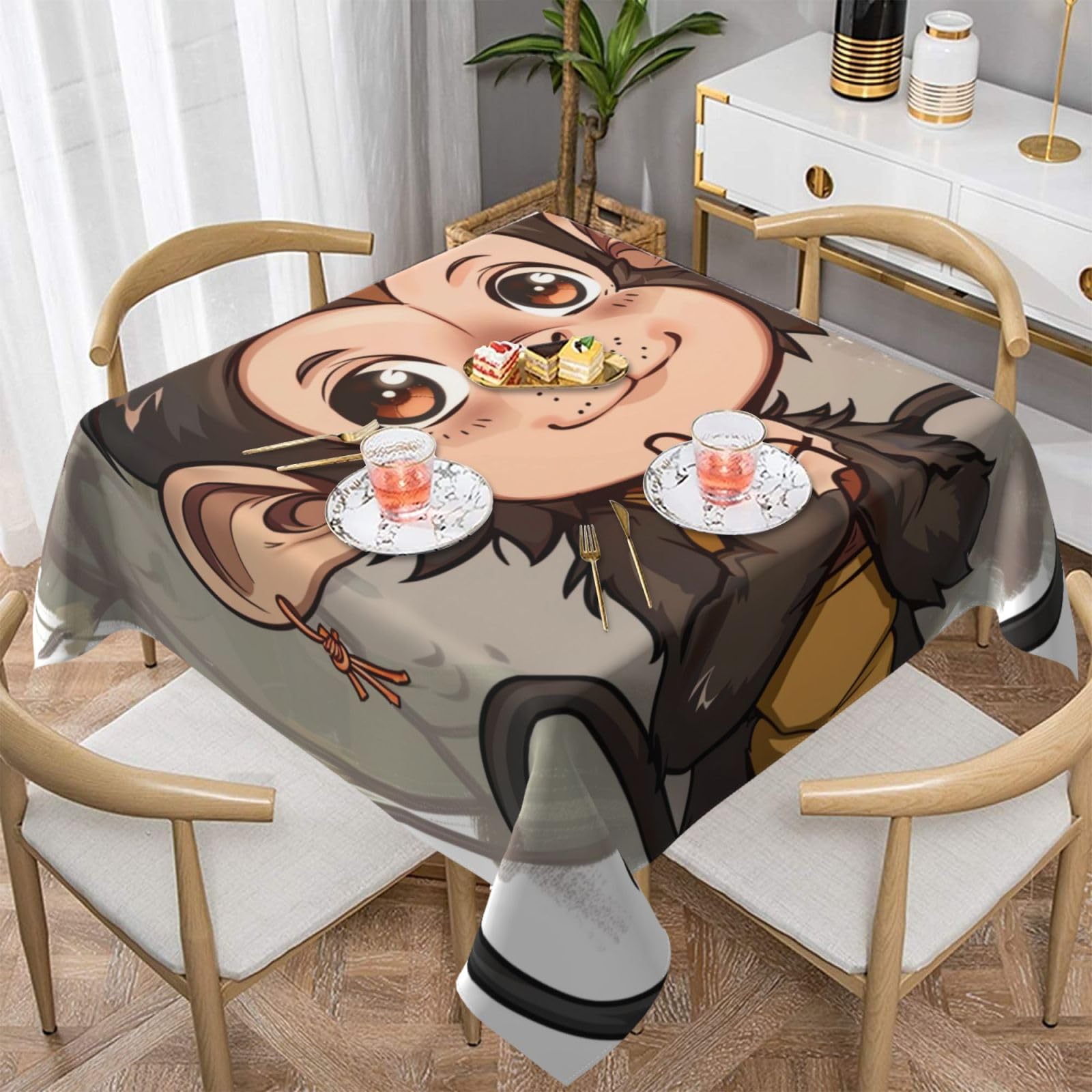 WPKJU Monkey Art Printed Square Tablecloth 60x60 inch Water Resistant Table Cover Washable Rectangle Table Cloth for Dining Tables