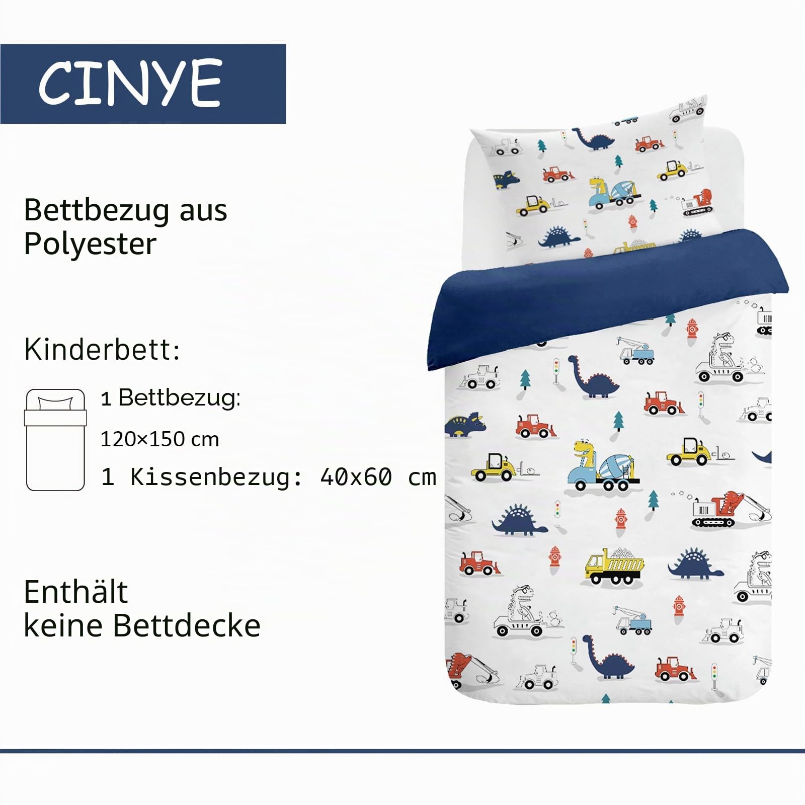 Bettbezug Dinosaurier 120x150 cm für Kinder Jungen Bettbezug Auto Reißverschluss, Bettwäsche aus Mikrofaser Bedruckt Geschenk Party Geburtstag mit Kissenbezug 40x60 cm
