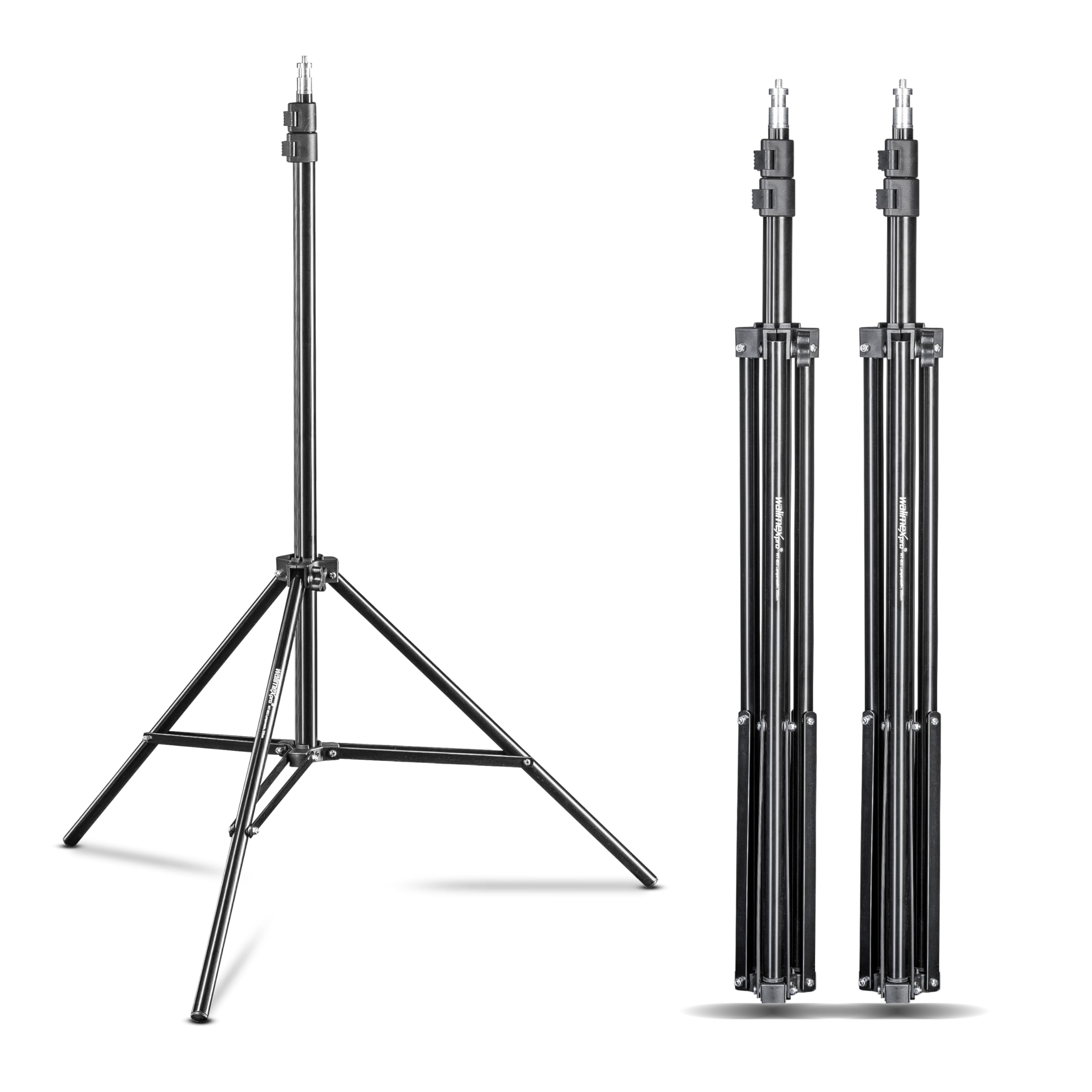 Walimex pro WT-803 - Juego de 3 trípodes para lámpara (208 cm, Aluminio, Altura máx. 208 cm, Carga máxima de 3,5 kg, para fotografía, Estudio, vídeo, Flash, luz de Anillo, con Bolsa y Adaptador)