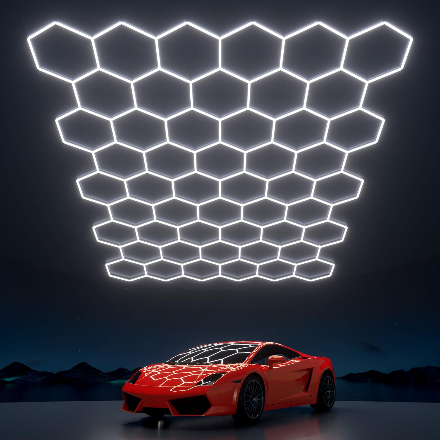 Hexagon Garage Lights 1295W 185 Pack 50 Grids LED Garage Lights - Easy Install 6500K Super Bright Honeycomb