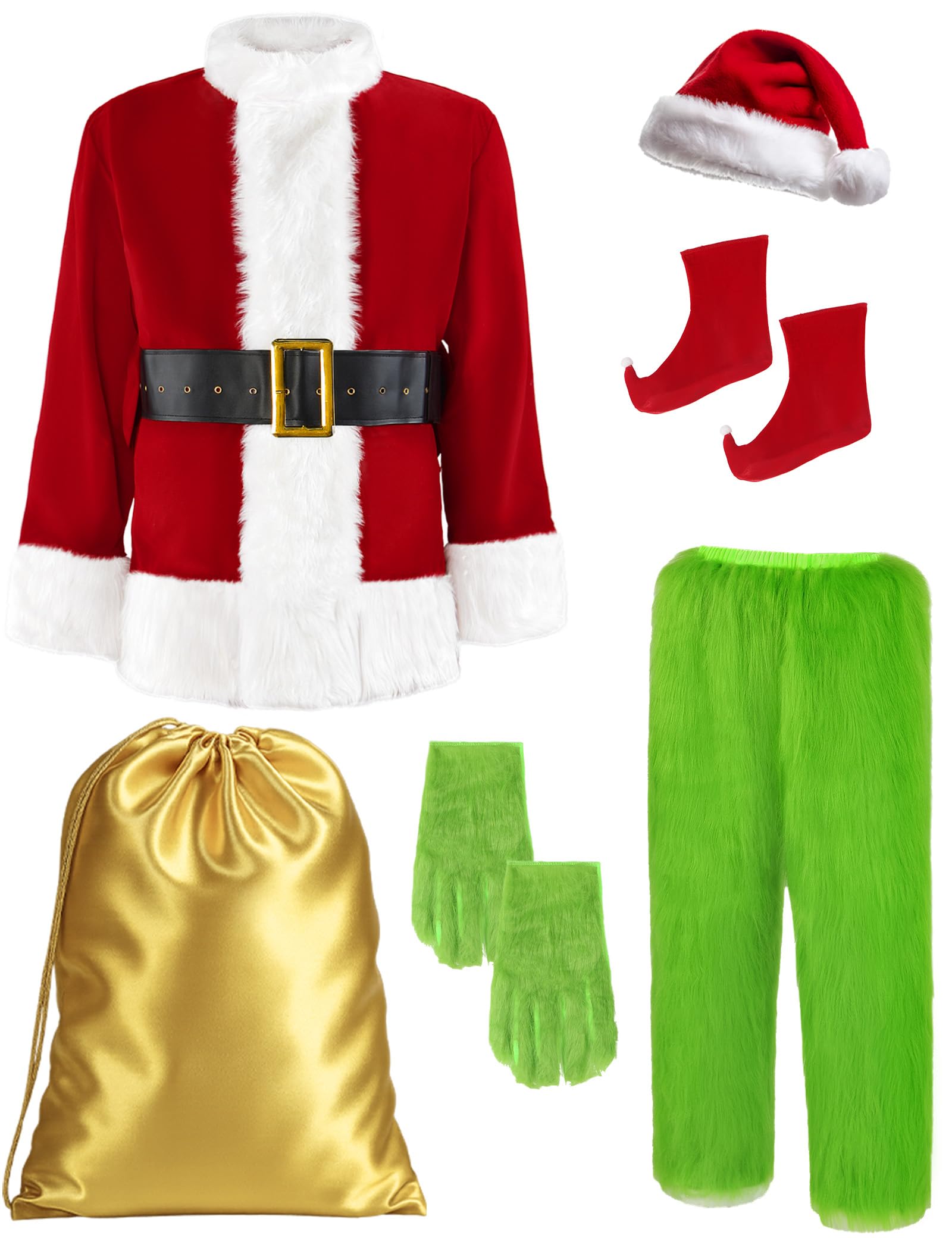 Amazon.com: Earado Christmas Green Furry Monster Santa Costume for
