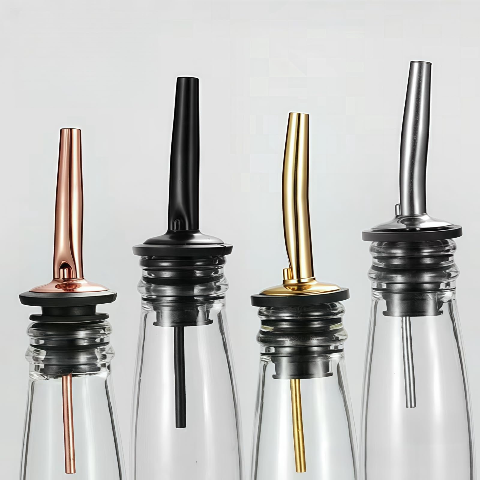 Vertedores de botellas clásicos de acero inoxidable, paquete de 6 unidades, color negro, con 6 adaptadores para botellas de cuello grande, también para aceite de oliva, jugo, jarabe, convierte 4
