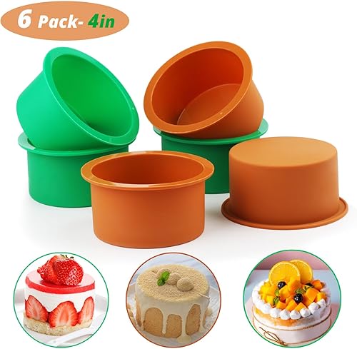 Miniatura 2 de AILEHOPY Mini moldes para tartas de 4 pulgadas, paquete de 6 moldes redondos de silicona para tartas, moldes antiadherentes para magdalenas,