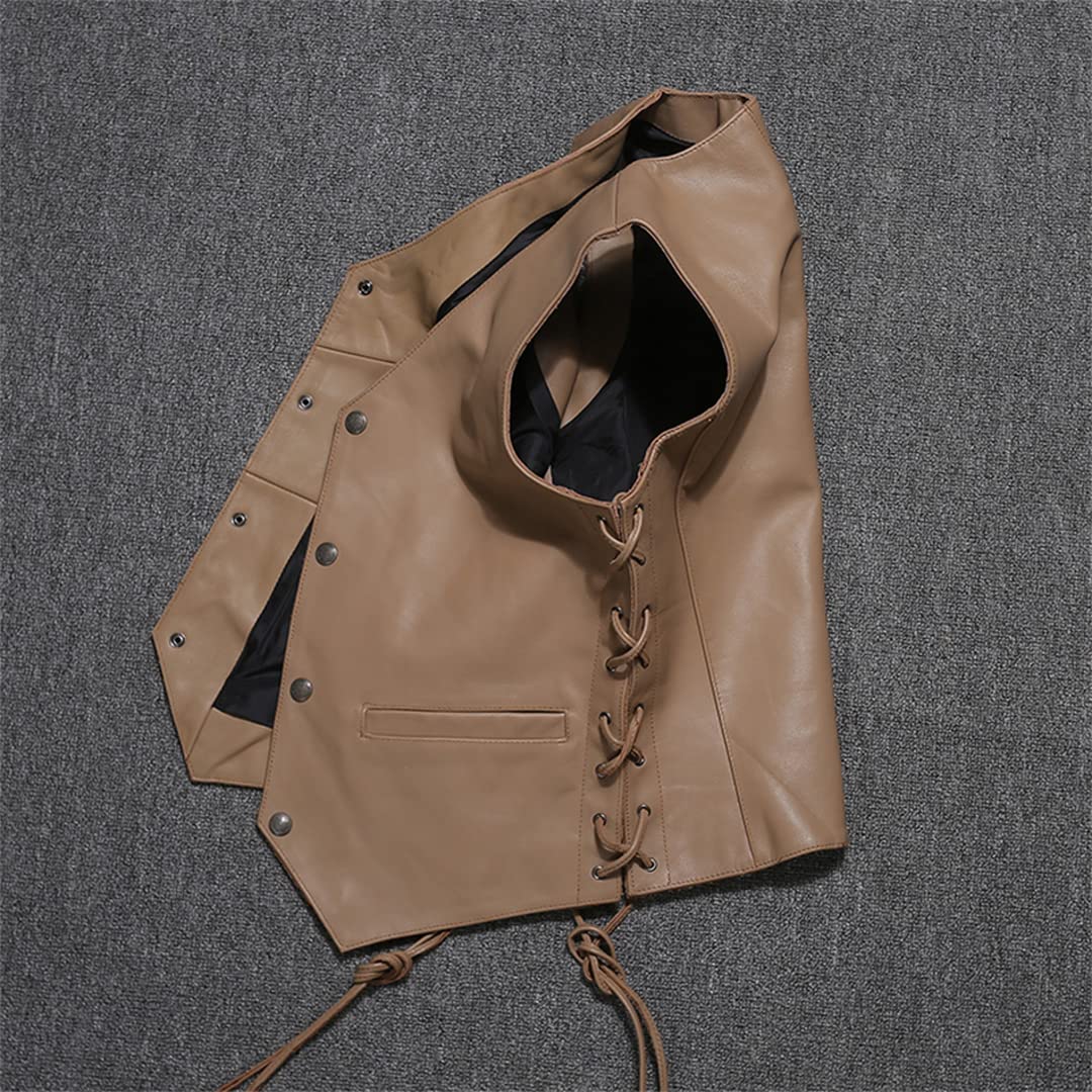 Gilet in Pelle da Uomo con Tasche Gilet da Uomo Slim Fit con Scollo a V e Scollo a V Laterale da Uomo