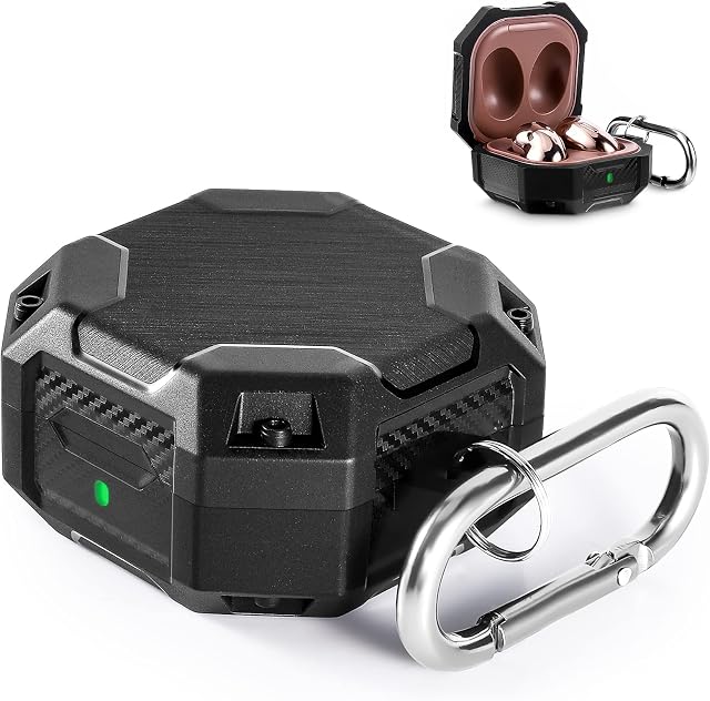 for Samsung Galaxy Buds 2 Pro Case 2022/ Galaxy Buds 2 Case 2021/ Galaxy Buds Pro Case 2021/ Galaxy Buds Live Case 2020 with Keychain Dual Layer Shockproof Protective Case Wireless Charging,Black