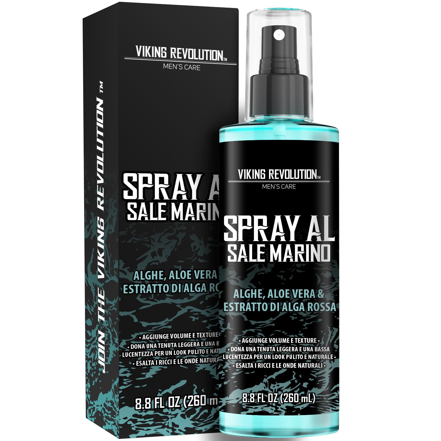 Viking Revolution - Sea Salt Spray - Spray al Sale Marino per Capelli Uomo con Alghe, Aloe Vera ed Alga Rossa -Volumizzante per Aggiungere Volume e Texture - Spray Texturizzante - 260ml