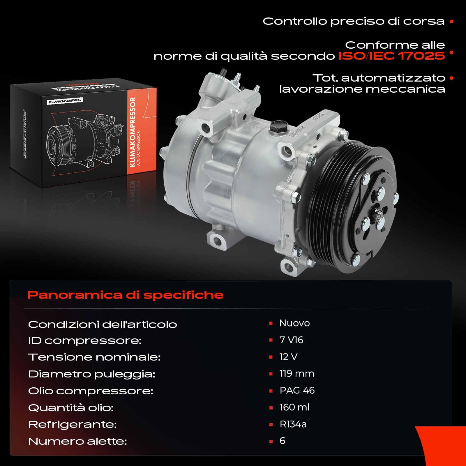 Frankberg Compressore dell'aria condizionata con frizione Compatibile con Xsara N0 N1 N2 N3 N68 Scudo 220 270 272 Sedici 189 Grande Punto 199 Punto 199 C8 EA EB 9645440480, con l'olio preconfezionato
