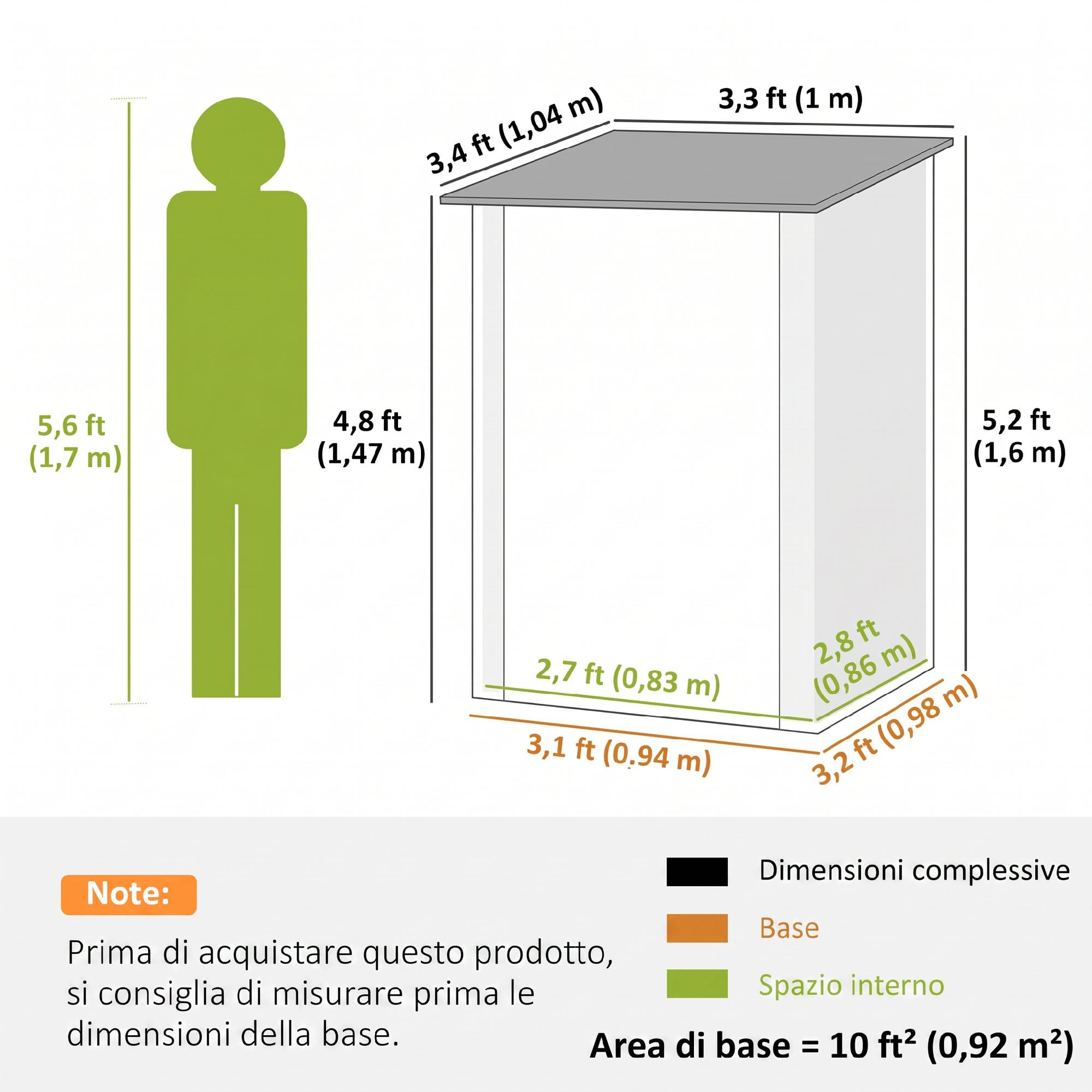 Outsunny Casetta da Giardino 0.92m² in Acciaio Zincato, Capanno Porta Attrezzi con Porta Battente Bloccabile, Tetto Inclinato, 100x104x160 cm, Grigio Scuro
