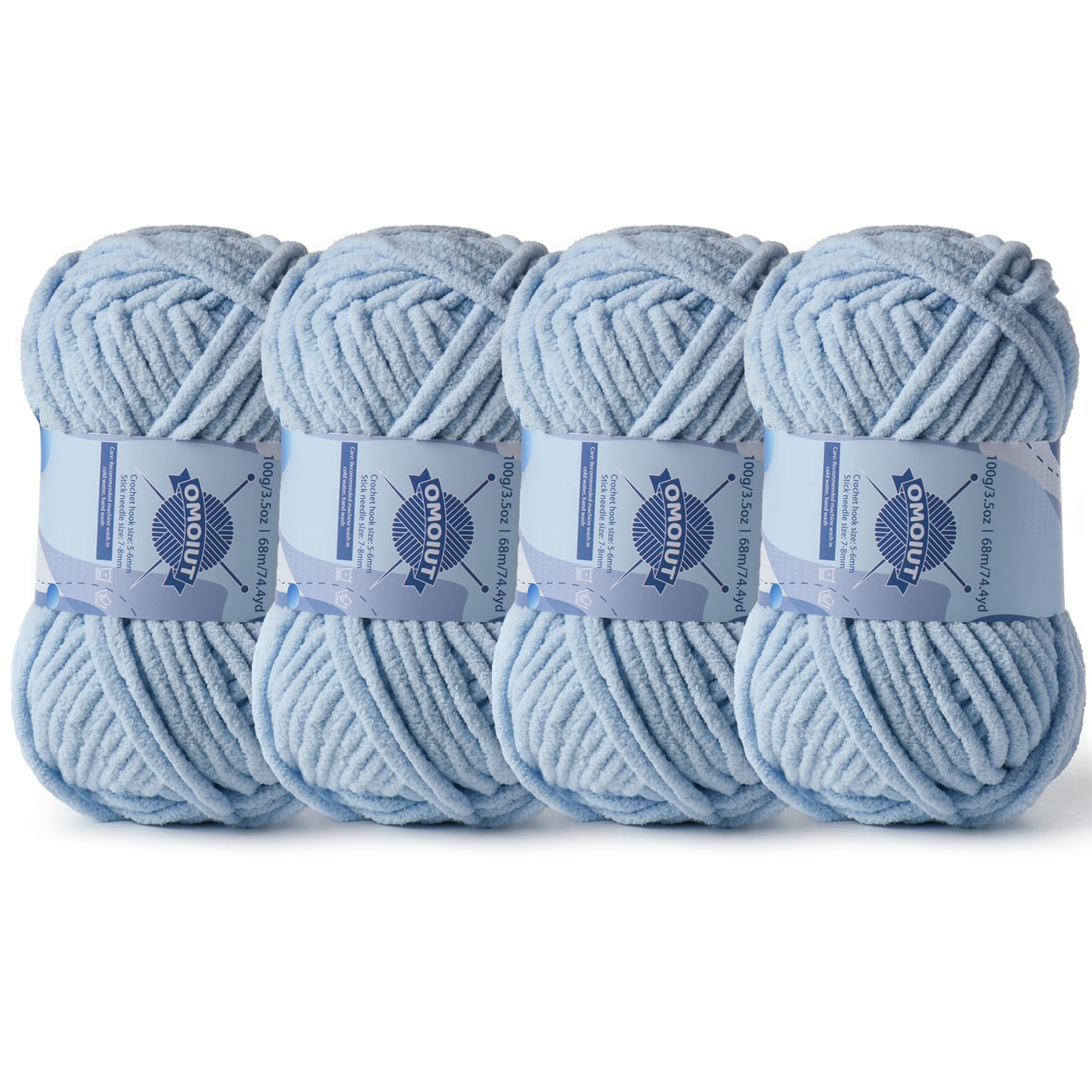 4 Pack Chunky Chenille Yarn for Crocheting, Baby Yarn for Crocheting Soft Blankets, Bulky Yarns for Crochet Amigurumi, 400g (297yds) Fluffy Velvet Yarns for Hand Knitting (4 Sky Blue)
