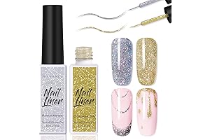 Nail Art Gel Liner Polish Set: 8ml, 2 Colors Reflective Glitter Silver