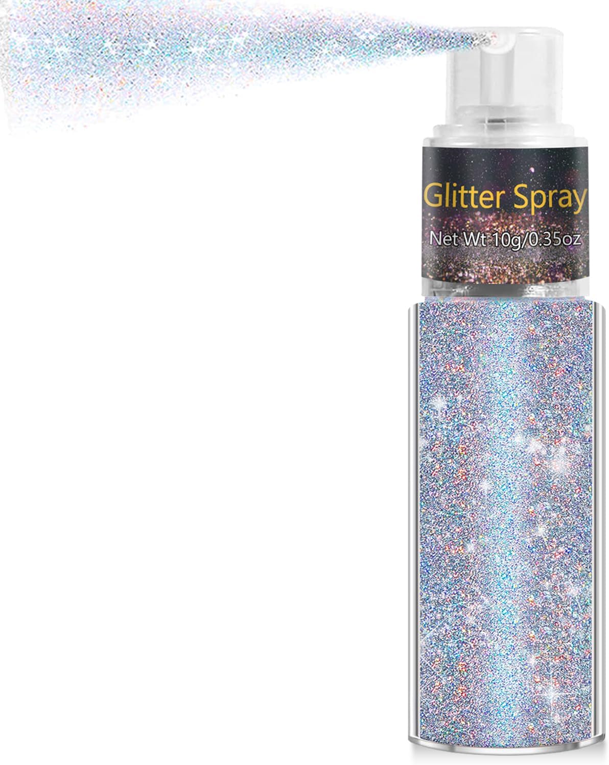 Hair and Body Glitter Spray, Holographic Glitter Highlighter Powder, Face Body Clothes Shiny Glitter, Loose Shimmer Hairspray Festival Rave Prom Accessories, 10g (07# Rainy-Rainbow)