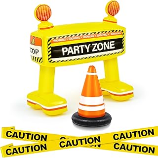 Liliful 3 Pcs Construction Birthday Party Decoration School Bus Party Favors Inflatable Barricade Kit Include 33'' Inflatable Barricade,Traffic Cone and Bright Yellow Caution Tape Party Supplies
