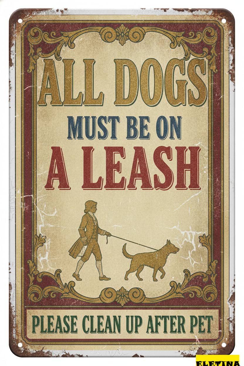 Dogs Must Be On Leash Tin Sign, 8x12 Inch Yard Decor