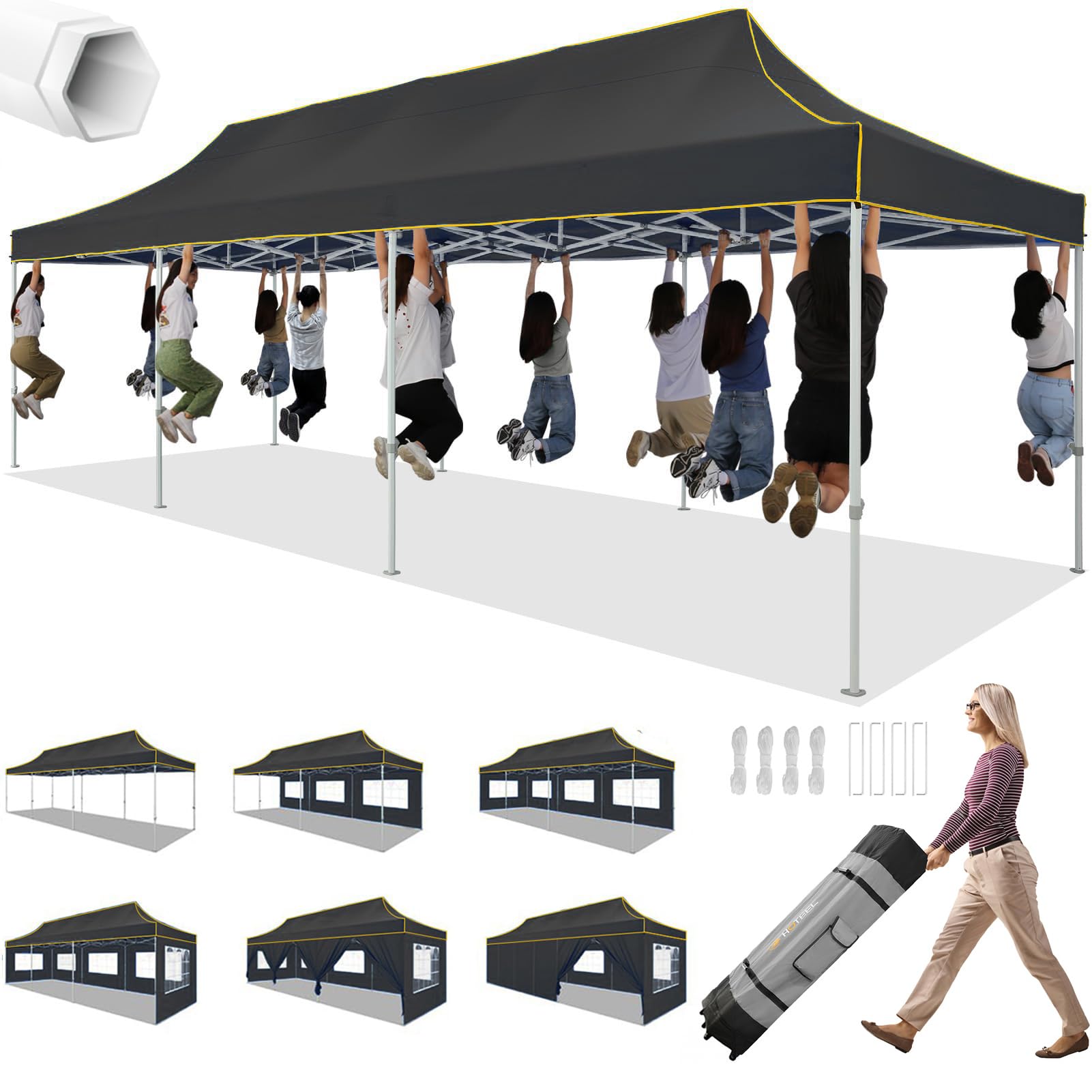 HOTEEL 10x30 Heavy Duty Pop up Canopy Tent with 8 Sidewalls (Hexagonal Frame)