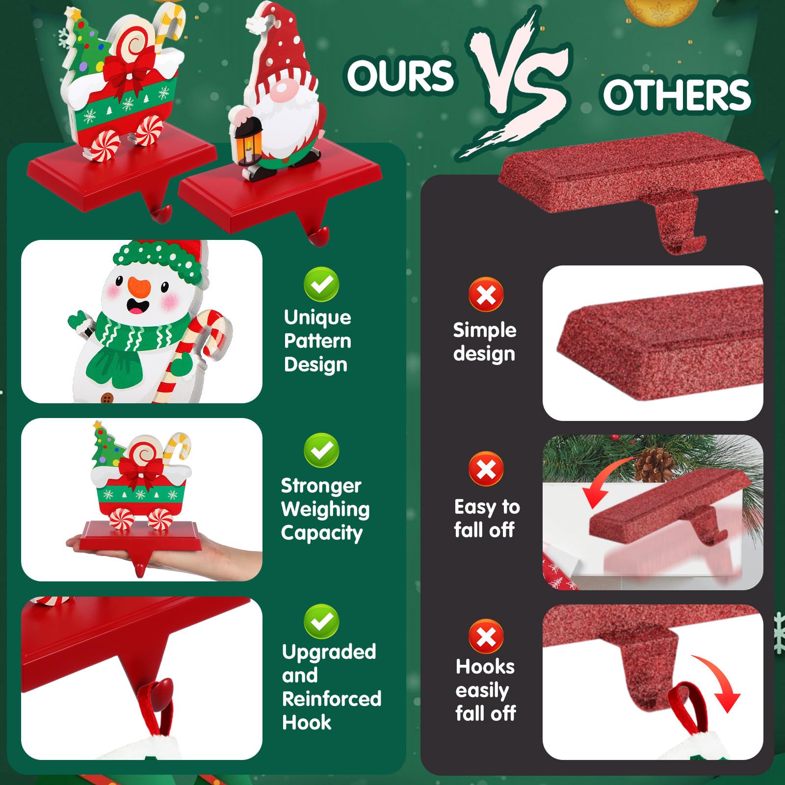 Operitacx 3 Soportes para Calcetines Navideños para Repisas de Chimenea: Ganchos de Metal Resistentes - Colgadores de Calcetines para Chimenea, Estantes Y Soportes de Tv - Ganchos para Decoración