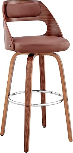 Miniatura 75 de Armen Living Jayden - Taburete de bar moderno giratorio de piel sintética gris y madera de nogal de 26 pulgadas para encimera de isla de cocina