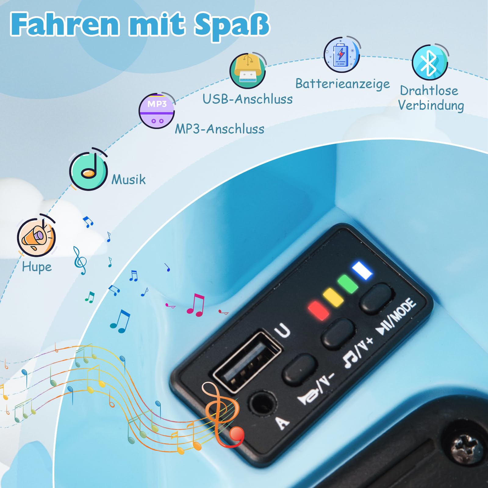 GOPLUS 12V Elektro Autoscooter mit 2,4 GHz Fernbedienung, Kinderfahrzeug 360 Grad drehbar mit LED-Lichtgurt, Sicherheitsgurt, Musik & Hupe, Baby-Stoßspielzeug für Kinder ab 18 Monaten (Blau)