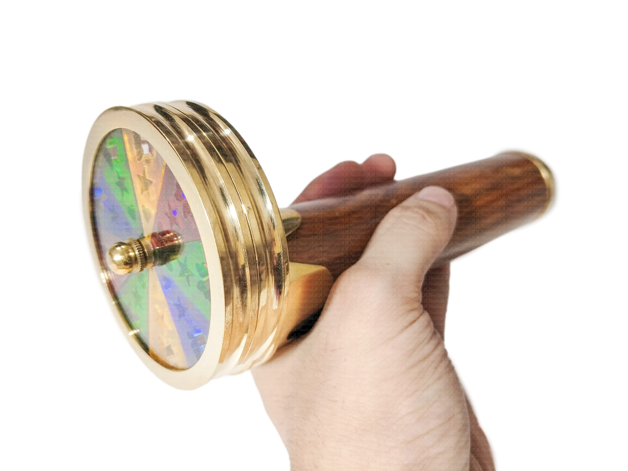 A.A.Nauticals - Personalised Flower Wheels Kaleidoscope Solid Brass & Wood 360 Degree Rotatable 2 Wheel Kaleidoscope - Handmade Toy for Men, Women Children