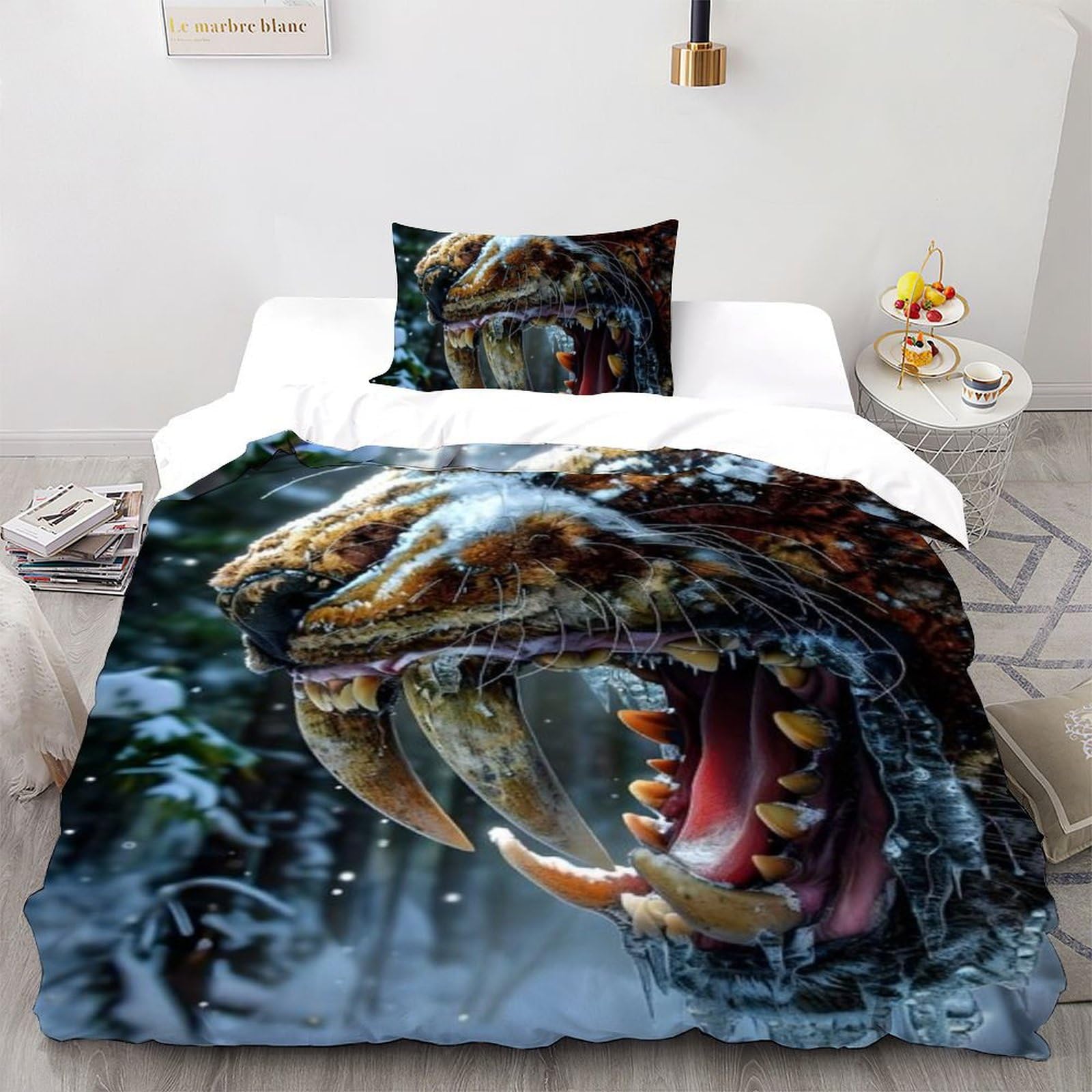 Housse de couette tigre anti-plis en microfibre douce pour lit enfant