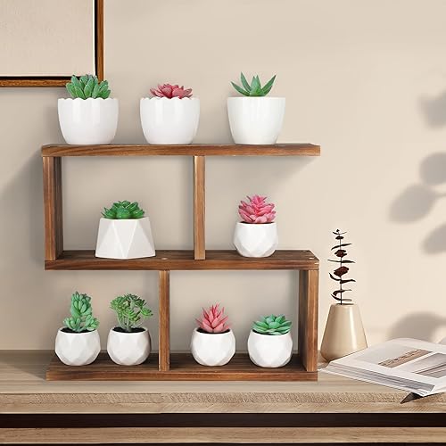 Miniatura 4 de Estante pequeño de madera para plantas suculentas, estante de 3 niveles de mesa para plantas de escritorio