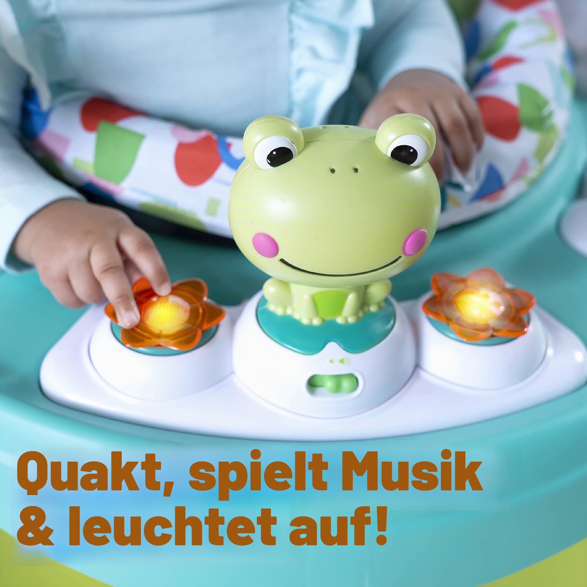 Bright Starts, Bounce Bounce Baby 2 in 1 Spieltisch Aktivität Sitz - Playful Pond mit 7 interaktiven Spielzeug, 360° Spielstation, Höhenverstellbare, Babyspielzeug ab 6 Monaten, grün