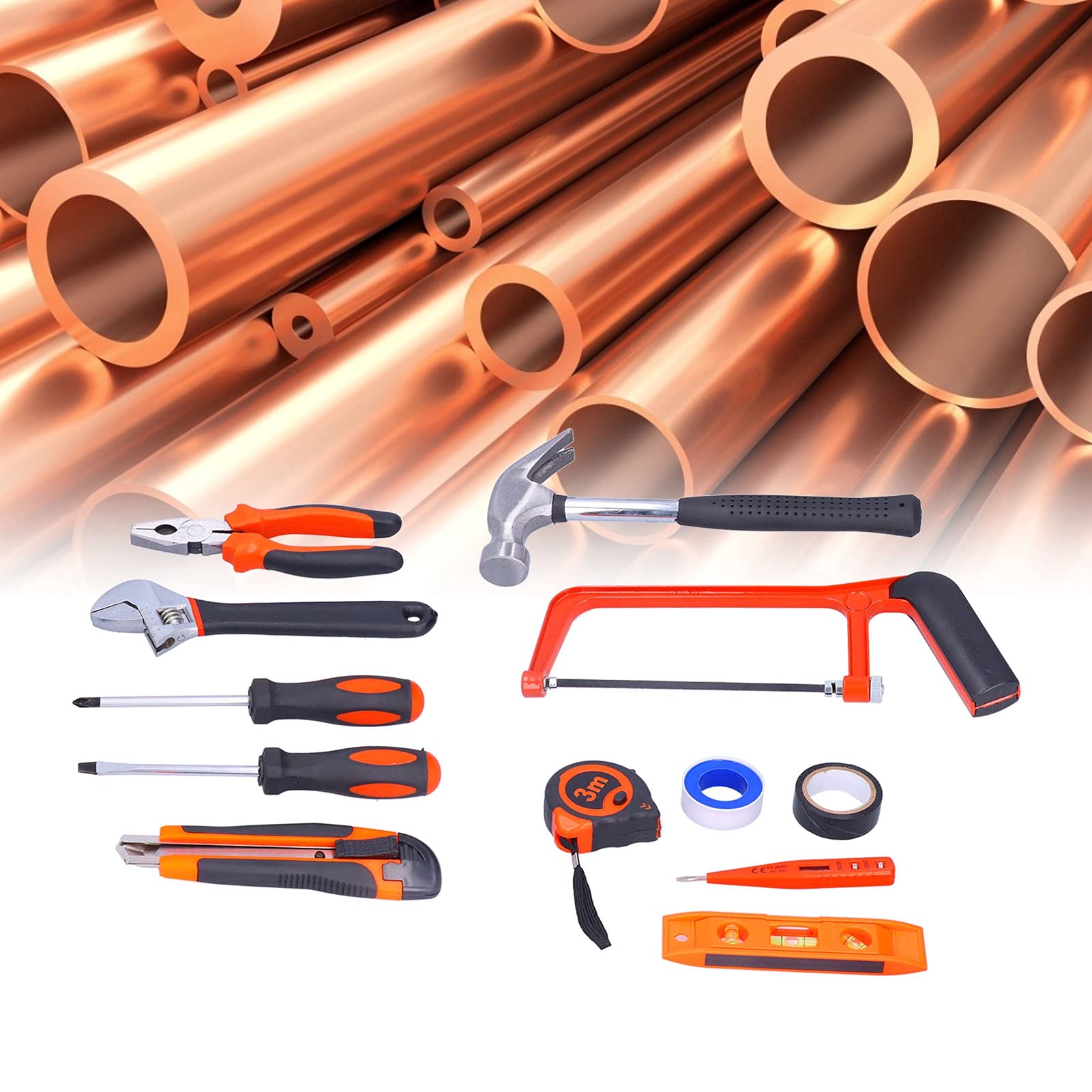 Kit de herramientas profesionales: juego de 13 herramientas manuales resistentes con caja de almacenamiento para mantenimiento del hogar, proyectos de bricolaje, carpintería y trabajo eléctrico