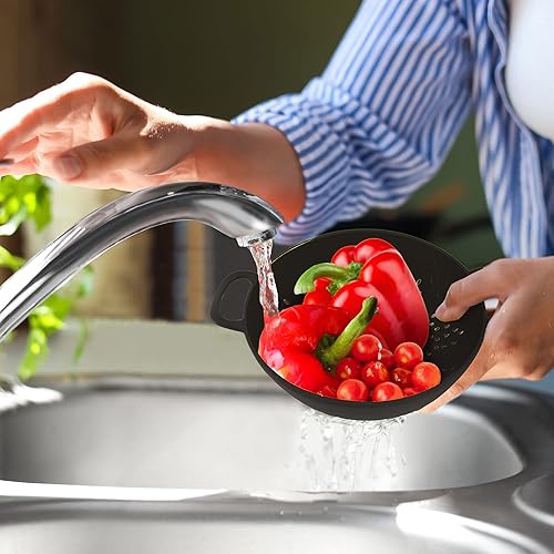 Miniatura 4 de Meadow Lane Colador pequeño de 6 pulgadas, sin BPA, apto para lavavajillas, doble asa, colador compacto de alimentos para bayas, verduras y pasta,