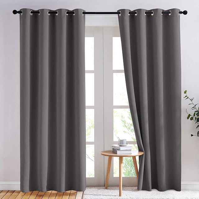 NICETOWN Blackout Rideaux 2 Panneaux - Rideaux isolants thermiques 84 Inch Long,Room Darkening Grommet Rideaux pour Chambre à coucher Salon Windows (52 par 84 Inches,Grey,Set of 2)