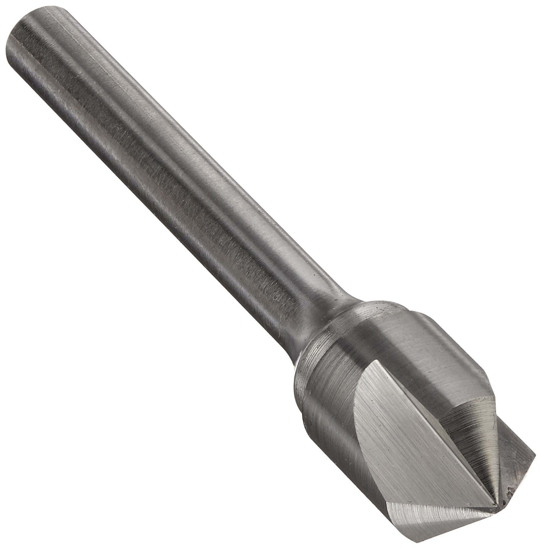 KEO 55774 Solid Carbide Single-End Countersink, Uncoated (Bright) Finish, 3 Flutes, 100 Degree Point Angle, Round Shank, 1/4