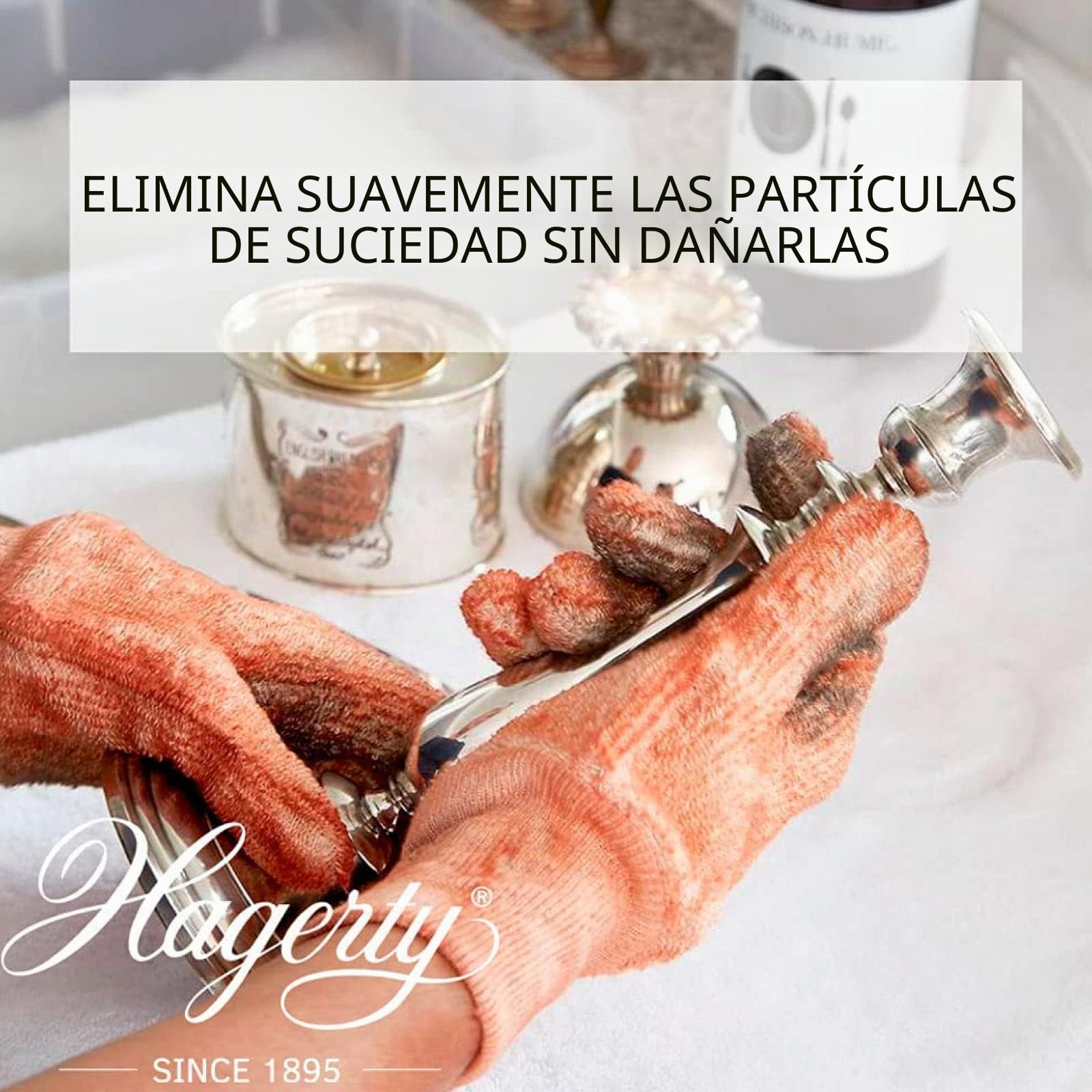 Hagerty Silver Gloves Guantes impregnados en seco para la limpieza de plata con protección contra el óxido 2 pares Guantes de pulir de algodón Prácticos guantes para limpiar plata y metal plateado