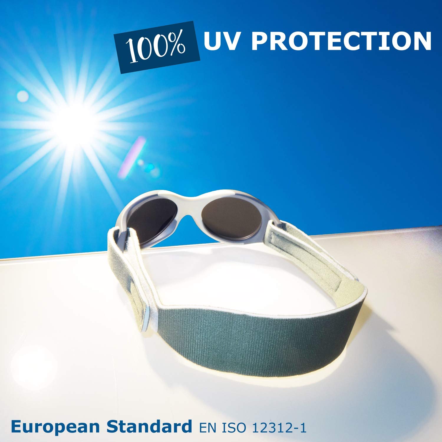 Mausito lunettes de soleil bébé 0-18 mois POLARISÉES & BIOPLASTIQUE sans BPA | Flexibles & souples lunette soleil bebe avec bandeau ajustable | 100% PROTECTION UV | Design européen pour enfants