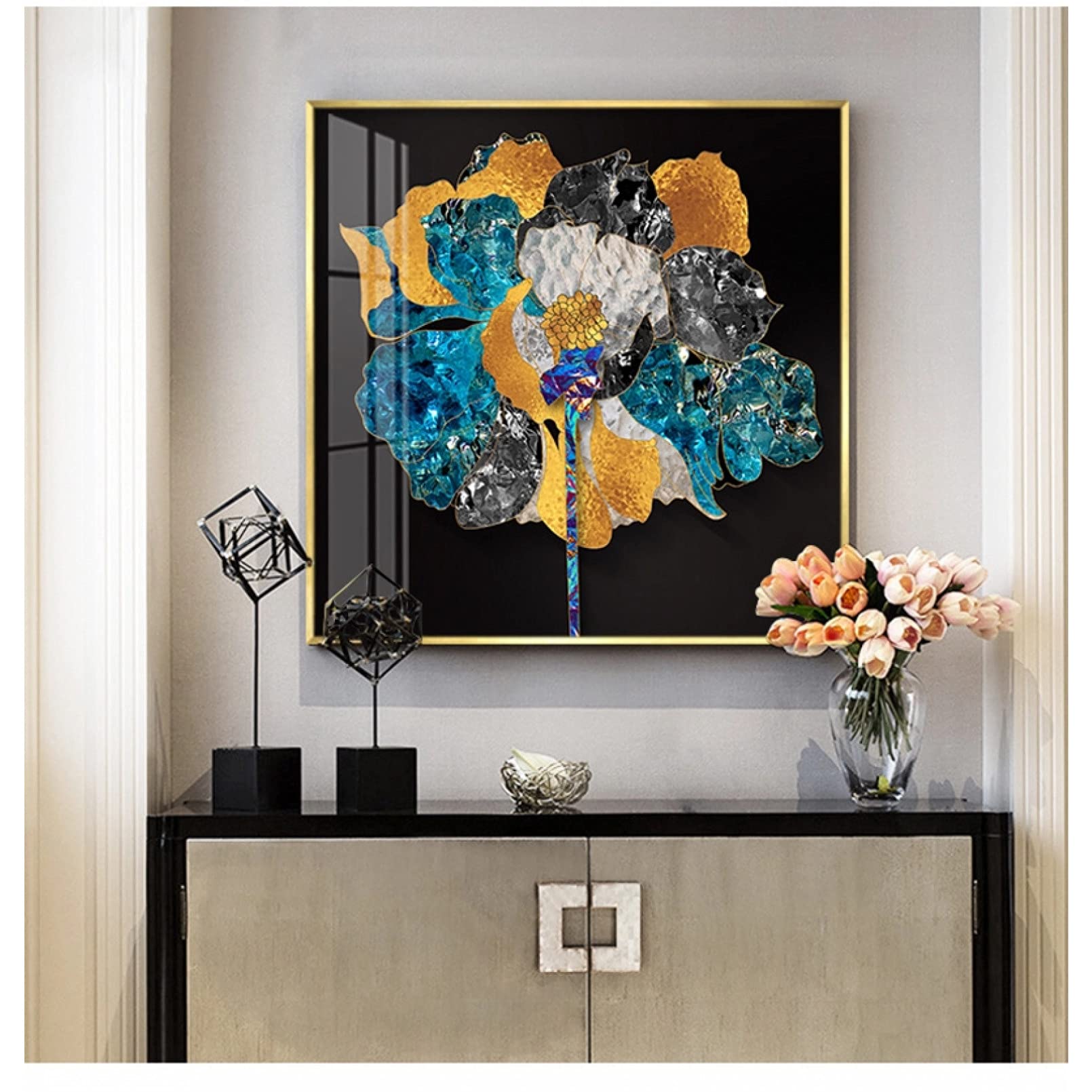 XIANGPEIFBH Stampa su tela Pittura Fiore Testa di donna Poster Astratto Wall Art Immagine moderna Soggiorno Quadro Decorazione 50x70 cm (19,7 x27,6) Con cornice