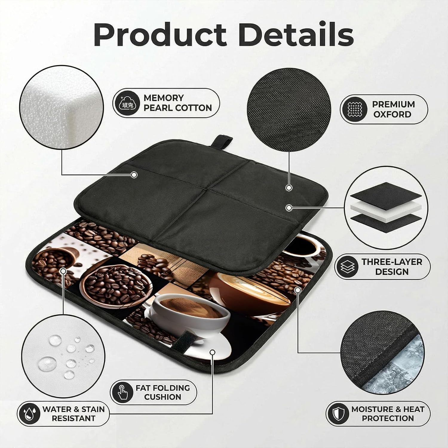 (Coffee Collage) Sitting Pad Foldable Seat Cushion Lightweight Camping Seat Mat with Hook for Outdoor Hiking Picnic Camping