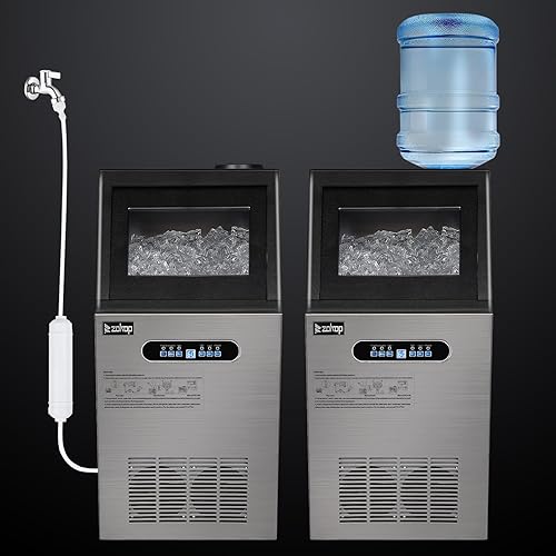 Vista 5 de Winado Máquina de hielo comercial 110LBS/24H, máquina de hielo independiente de acero inoxidable con contenedor de almacenamiento de 24 libras