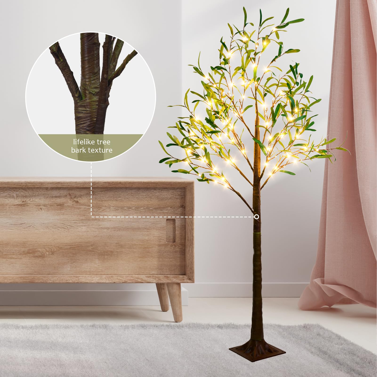 CAMANTU Olive Tree Light, 6FT 216 LED Fairy Lights Artificial Plant Tree, Artificial Greenery Tree with Lights for Indoor Outdoor Home Bedroom Party Christmas Decoration