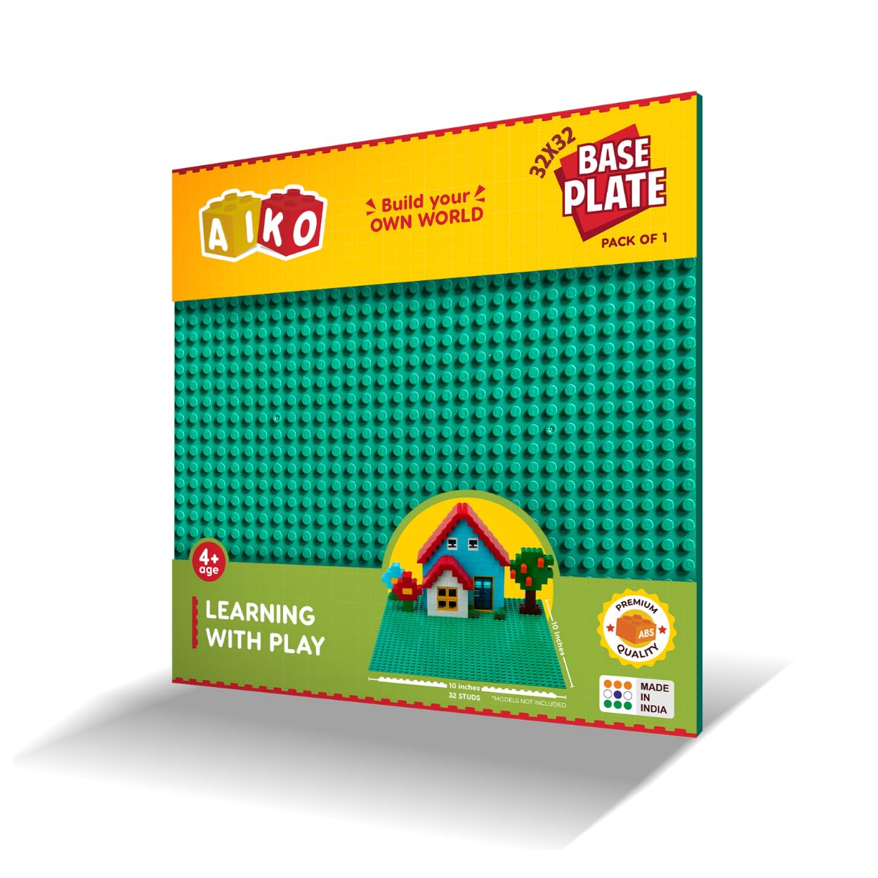 AIKO Base Plate – Green, 32 x 32 Studs (10" x 10") | ABS Plastic Building Base | Sturdy Foundation for Construction Play | Compatible with Major Block Brands | Ideal Gift for Kids 4+-image-34