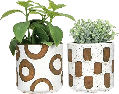 Miniatura 2 de Bloomingville Maceta Terra-Cotta con formas, juego de 2 estilos, capacidad para maceta de 4 pulgadas, color crema