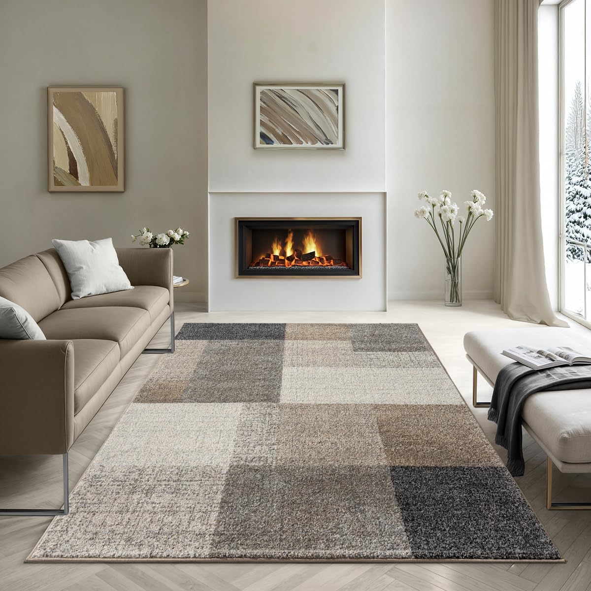 the carpet Pearl – Moderner Kurzflor Teppich, dichter Flor, geometrisches Muster, Konturenschnitt, Wohnzimmer & Schlafzimmer Teppich, Kariert, Beige, 200 x 280 cm