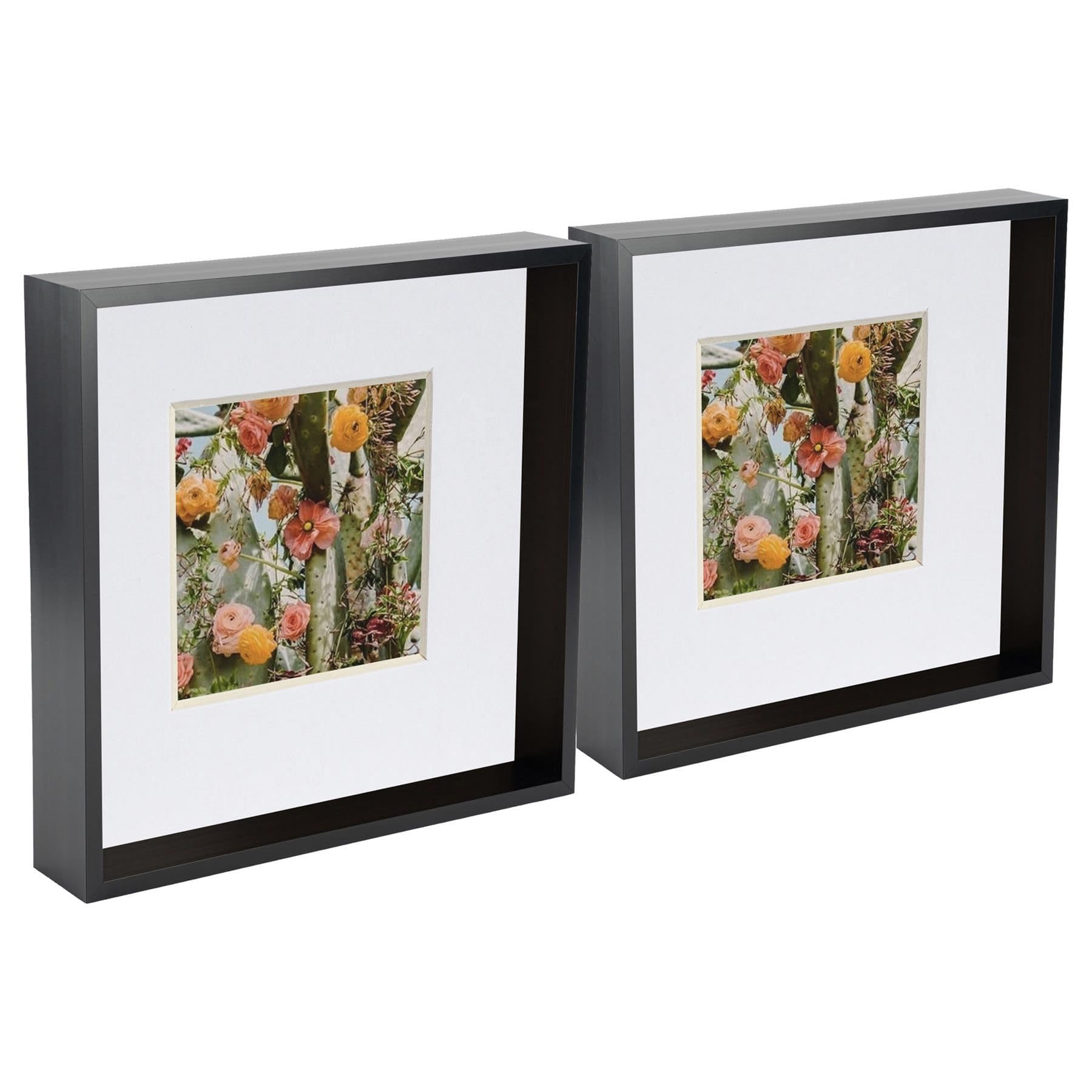 Nicola Spring Black 2 Piece 10 X 10 3D Shadow Deep Box Photo Frame Set - Craft Display Picture Frame With 6 X 6 Mount