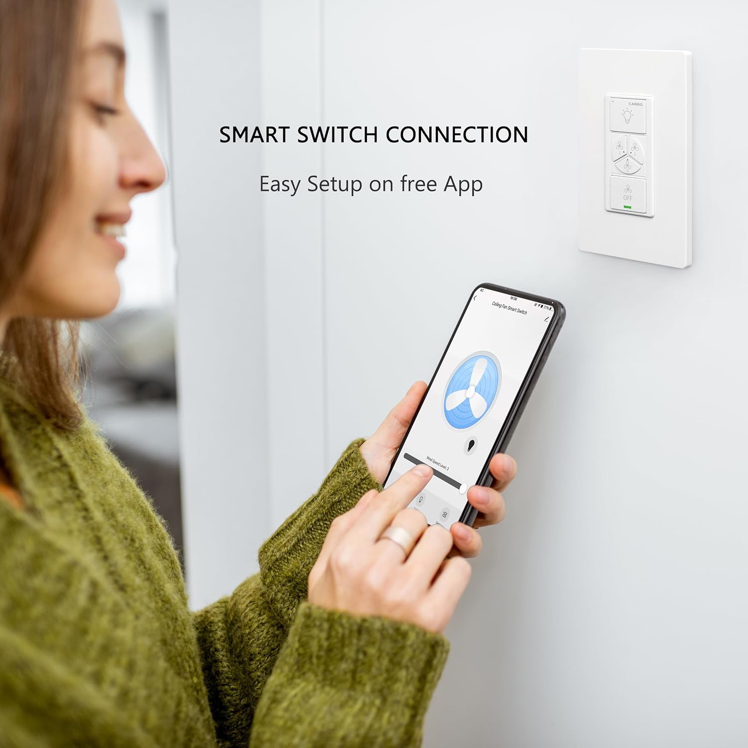 SMAAIR Smart Ceiling Fans with Lights, 52inch Ceiling Fans with LED Lights by Wall Control/APP/Voice Control via Google Assistant, Alexa and Siri Shortcut, Reversible, Indoor for Bedroom, White