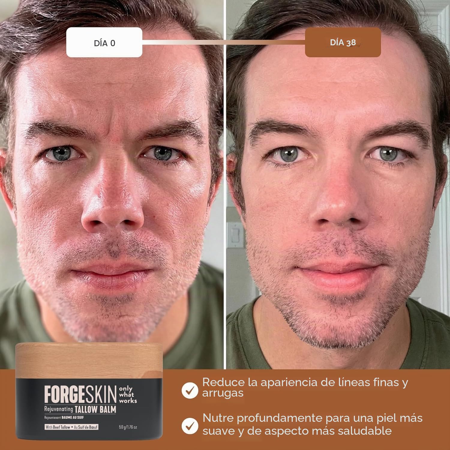 FORGE SKIN Wrinkle Defense - Bálsamo de sebo de res para hombres, hidratante facial, crema antienvejecimiento para la piel, loción natural para el cuidado facial con aceites esenciales, 50 ml