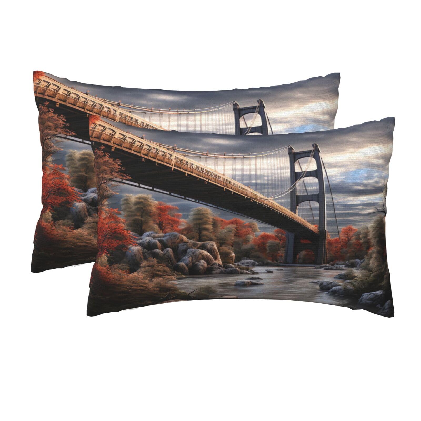 2 Pack Queen Pillow Cases with Hidden Zipper, Soft Breathable Pillow Covers for Hair and Skin, Scenery Bridge Pillowcases 20"x30" Bed Pillow Protectors Cover for Sleeping Gifts