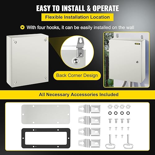 Miniatura 6 de VEVOR NEMA Caja de acero de 20 x 16 x 6 pulgadas, caja eléctrica de acero NEMA 4X, IP66 impermeable y a prueba de polvo, caja de conexiones