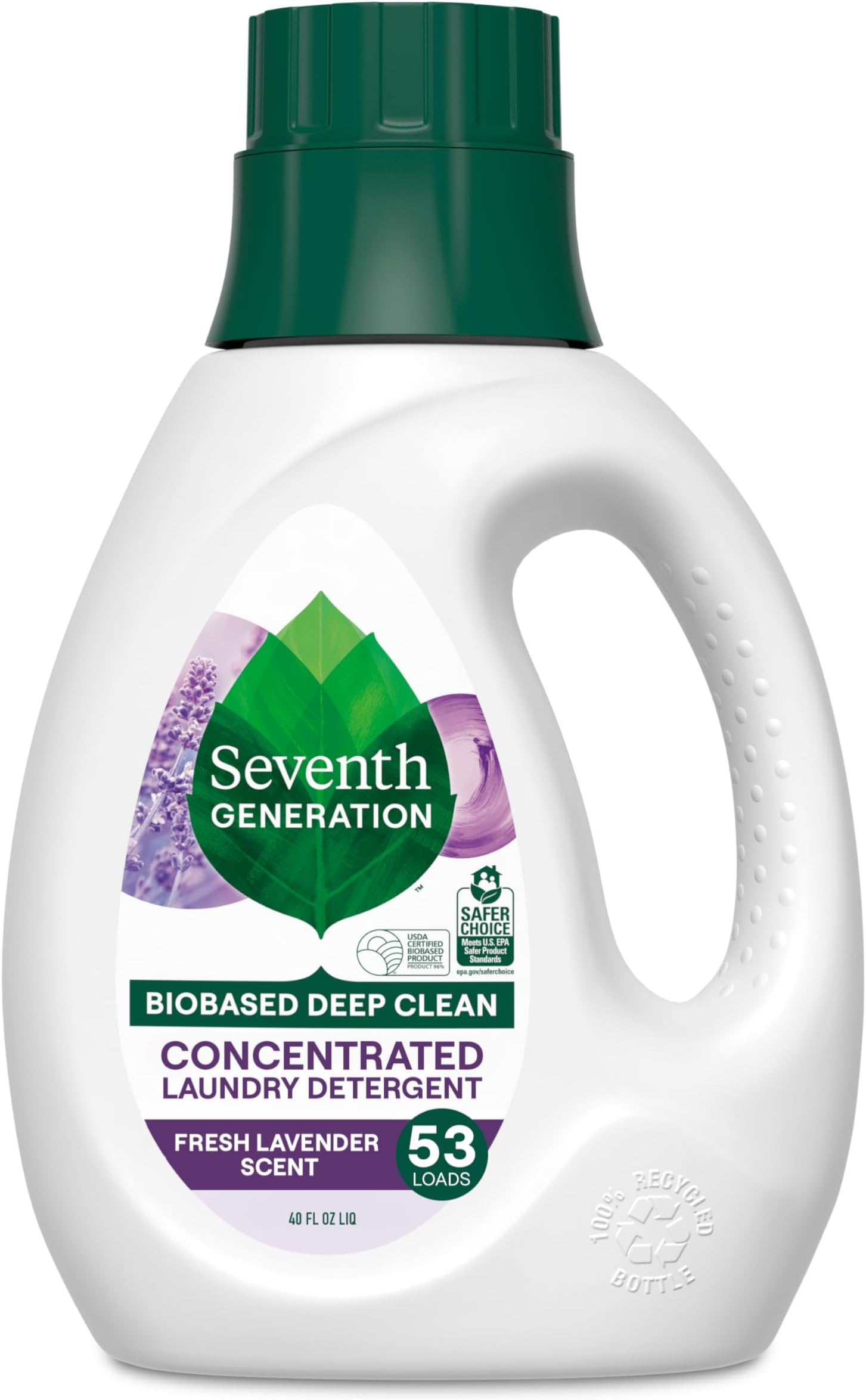 Concentrated Laundry Liquid Detergent, Stain Fighting Formula, Fresh Lavender Scent, 40 Oz (53 Loads)