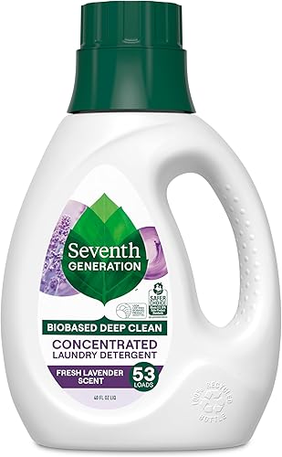 Seventh Generation Detergente concentrado para ropa, fórmula antimanchas, aroma a lavanda fresca, 40 oz (53 cargas)