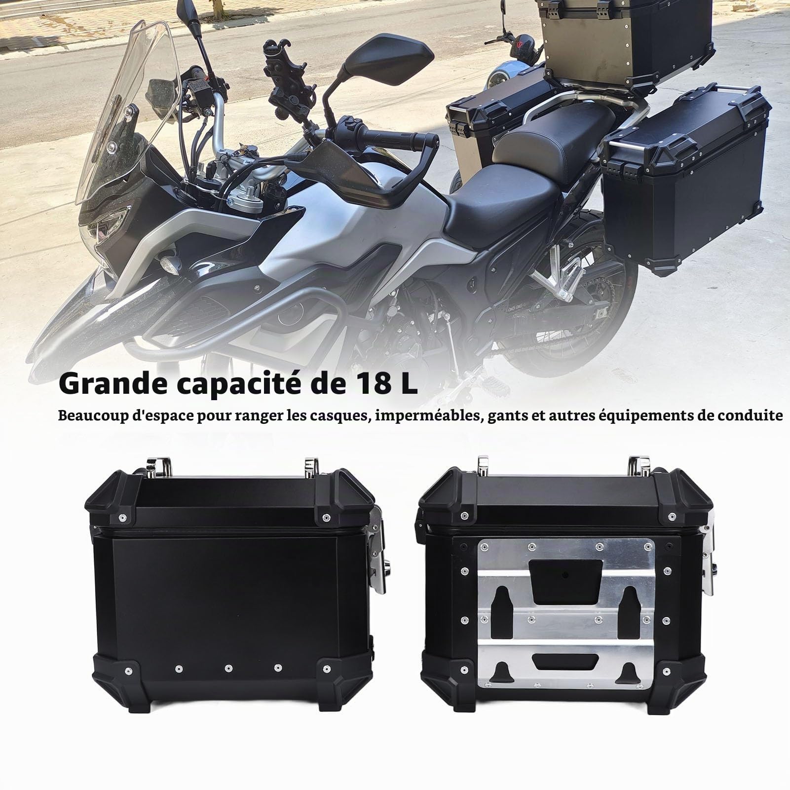 Valise Latérale de Moto 18l, Boîte de Selle Rigide en Alliage D'aluminium avec Serrure de sécurité et Poignée pour Bagages de Casque (BLACK)