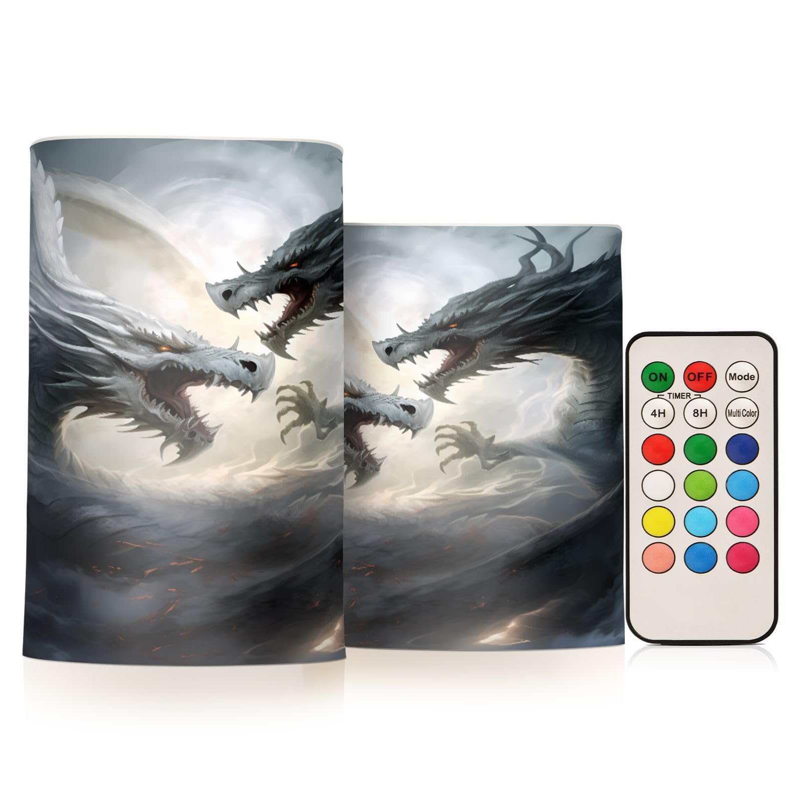 ALAZA Two Dragons Battle in Storm Flickering Flameless Candles Battery Operated with Remote Timer,Tea Light Candles LED Pillar Votive Candles Set of 2 for Outdoor Indoor Decorations