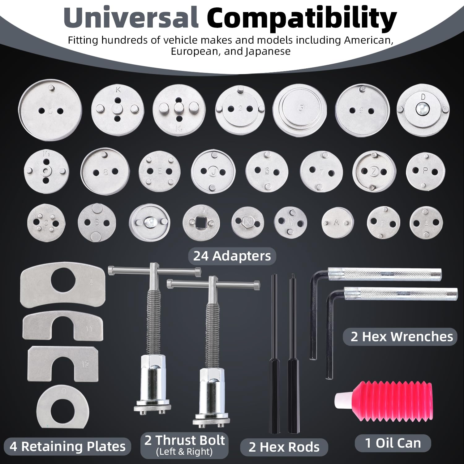 FreeTec 35 Piezas Kit de Herramientas para Pinza de Freno de Disco, Herramienta Resistente para comprimir y retraer pistones de Pinza de Freno para el reemplazo de Pastillas de Freno