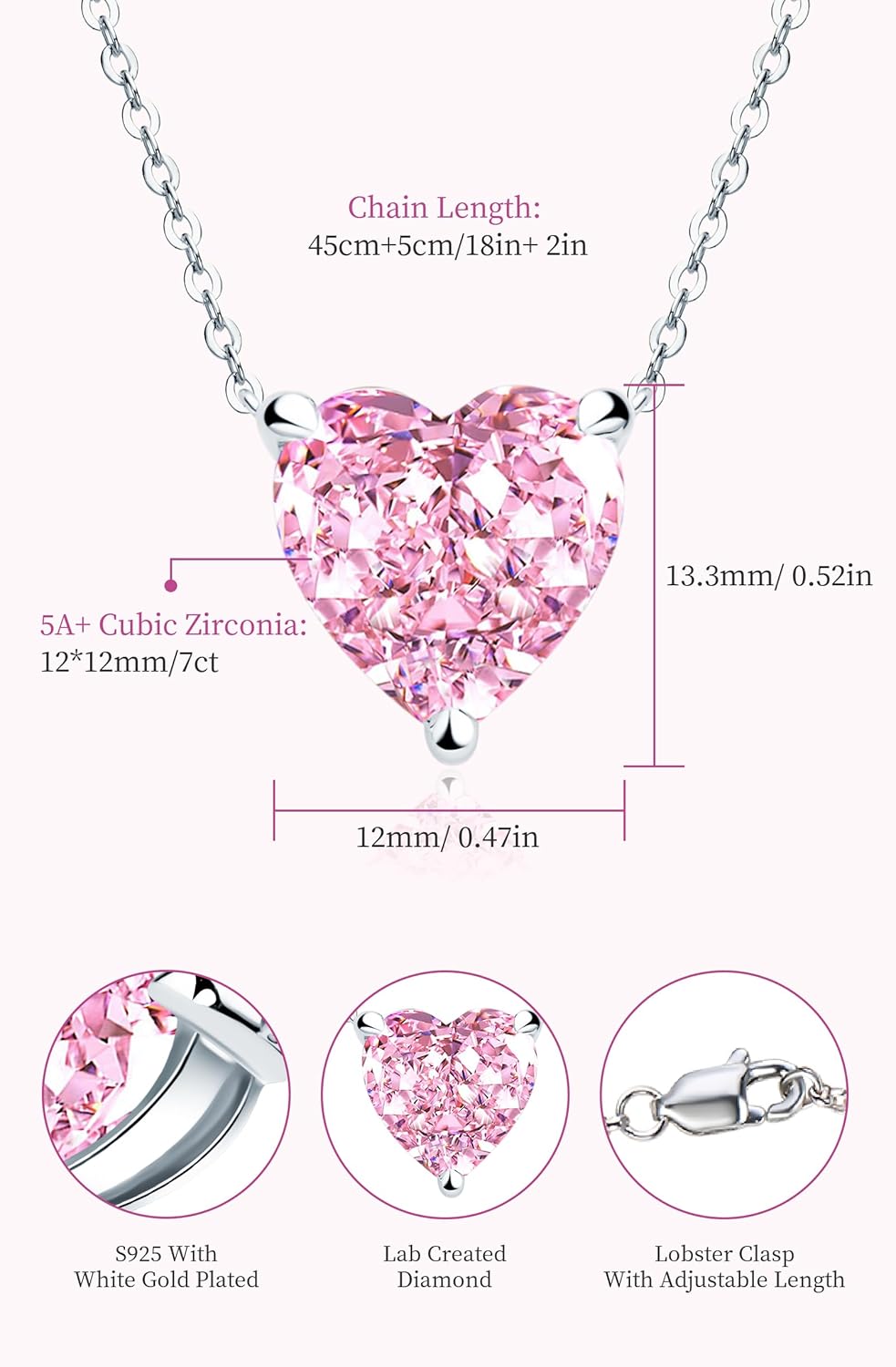 AINUOSHI Necklace for Women, Lab Simulated Diamond, Heart/Radiant/Oval/Pear/Round Cut Pendant, 925 Sterling Silver with 18K White Gold Plating, Christmas Gift, Jewelry Box Packed - Image 3